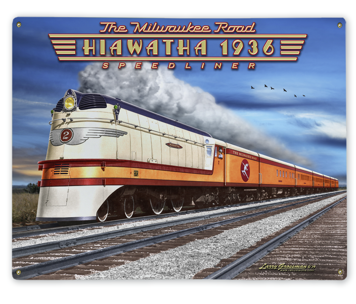 Retro 1936 Hiawatha Train Americana Transportation Art Rendering - Prints54.com