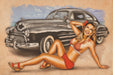 1946 Buick 8-40 Special Retro Pin-Up Girl Art Rendering - Prints54.com