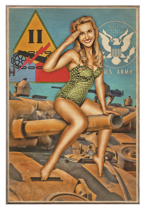 2nd Armored Division Salute Military Vintage Pin-Up Girl Art Rendering - Prints54.com