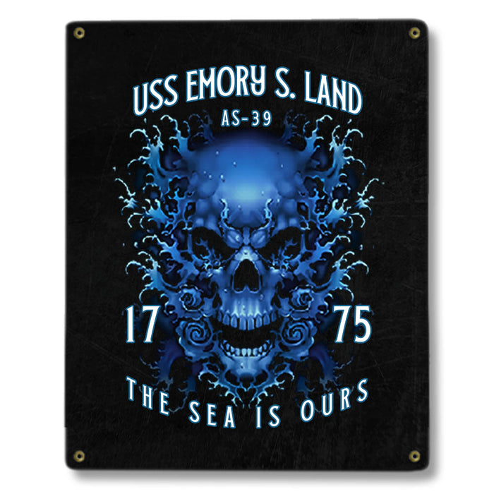 USS Emory S Land AS-39 NB Guam Guam US Navy Davy Jones The Sea Is Ours Military Metal Sign - Prints54.com