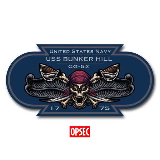 USS Bunker Hill CG-52 US Navy Surface Warfare Pirate Color 5 Inch Military Decal - Prints54.com