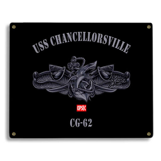 USS Chancellorsville CG-62 US Navy Surface Warfare Device Shark Military Metal Sign - Prints54.com