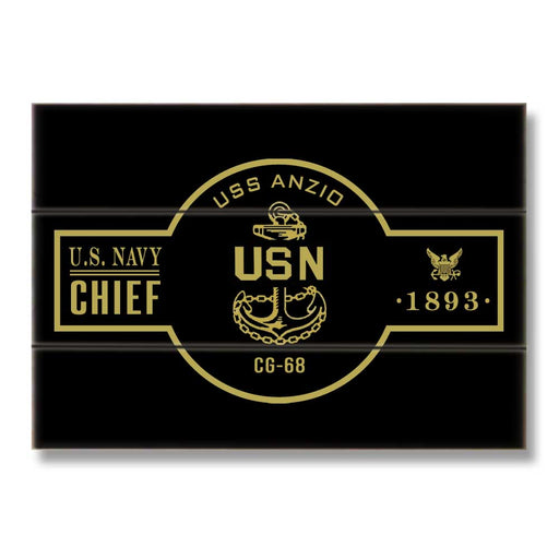 USS Anzio CG-68 US Navy Chief Warship Boat Anchor Military Wood Sign - Prints54.com