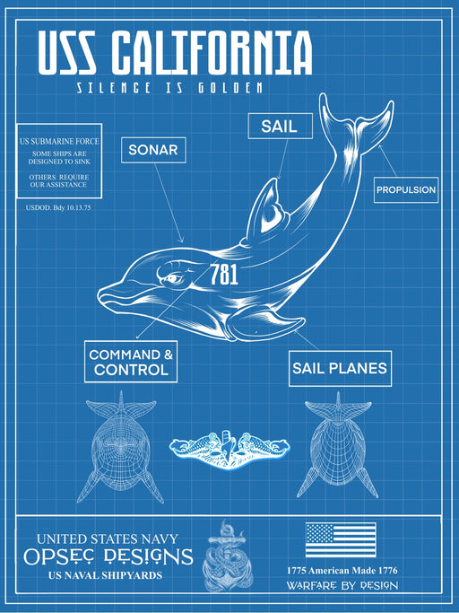 USS California SSN-781 US Navy Submarine Silent Service Dolphin Poster - Prints54.com