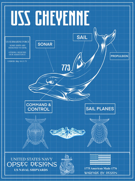 USS Cheyenne SSN-773 US Navy Submarine Silent Service Dolphin Poster - Prints54.com