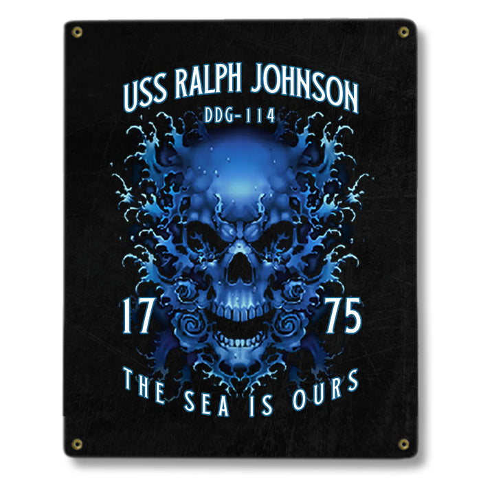 USS Ralph Johnson DDG-114 US Navy Davy Jones The Sea Is Ours Military Metal Sign - Prints54.com