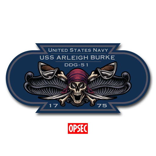 USS Arleigh Burke DDG-51 US Navy Surface Warfare Pirate Color 5 Inch Military Decal - Prints54.com
