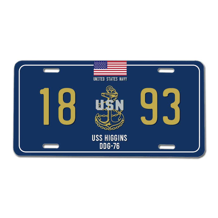 USS Higgins DDG-76 US Navy Chief 1893 License Plate Cover - Prints54.com