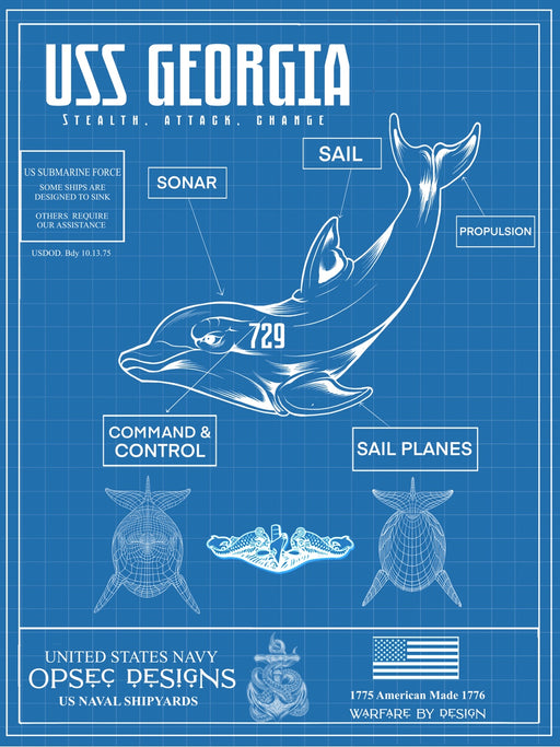 USS Georgia SSGN-729 US Navy Submarine Silent Service Dolphin Poster - Prints54.com