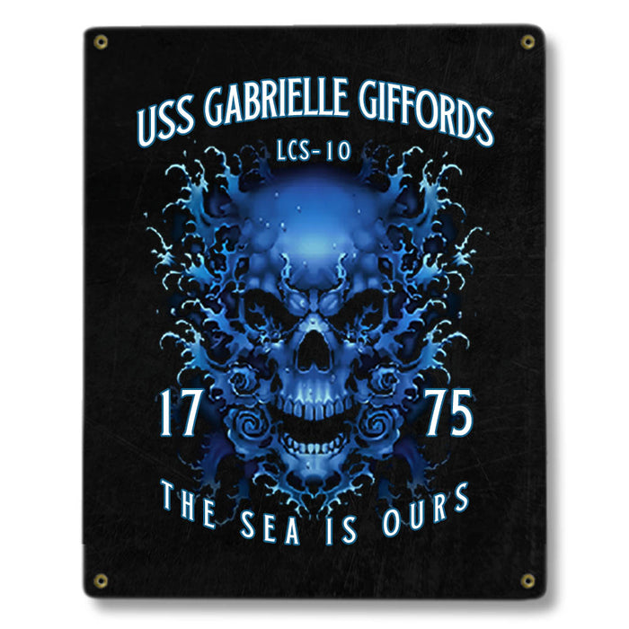 USS Gabrielle Giffords LCS-10 US Navy Davy Jones The Sea Is Ours Military Metal Sign - Prints54.com