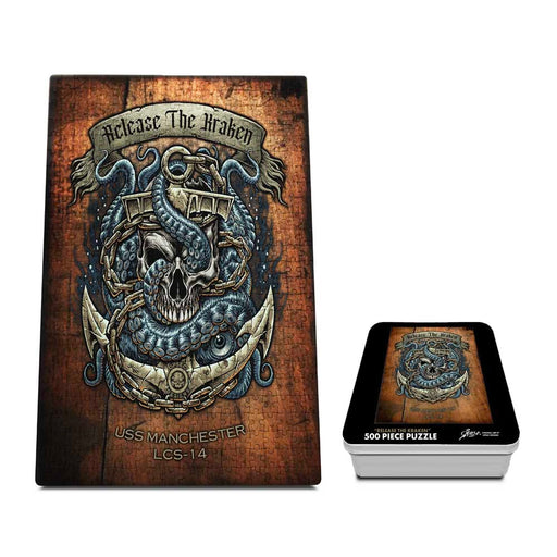 USS Manchester LCS-14 US Navy Release The Kraken 500 Pc Puzzle Tin Set - ElephantWalkDesigns.com