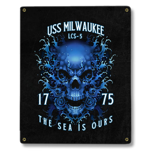 USS Milwaukee LCS-5 US Navy Davy Jones The Sea Is Ours Military Metal Sign - Prints54.com