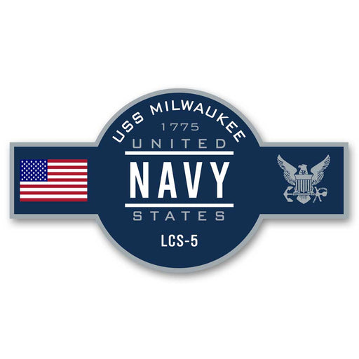 USS Milwaukee LCS-5 US Navy Warship Ribbon 5 Inch Military Decal - ElephantWalkDesigns.com