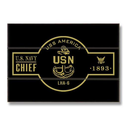 USS America LHA-6 US Navy Chief Warship Boat Anchor Military Wood Sign - Prints54.com