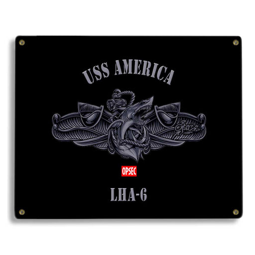 USS America LHA-6 US Navy Surface Warfare Device Shark Military Metal Sign - Prints54.com