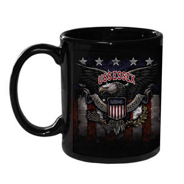 USS Essex LHD-2 US Navy War Eagle US Flag Coffee Mug - Prints54.com
