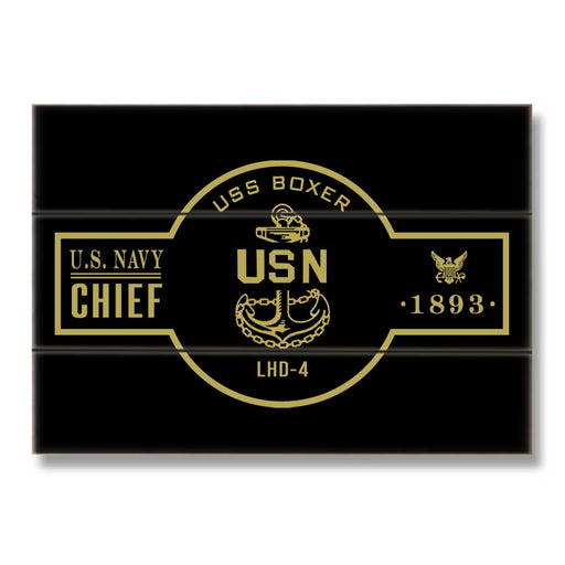 USS Boxer LHD-4 US Navy Chief Warship Boat Anchor Military Wood Sign - Prints54.com