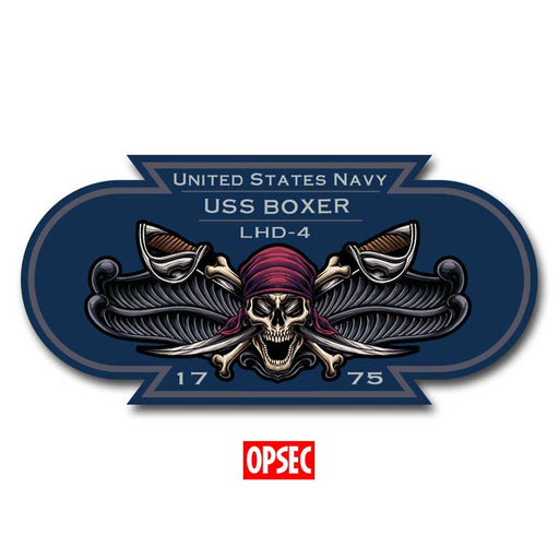 USS Boxer LHD-4 US Navy Surface Warfare Pirate Color 5 Inch Military Decal - Prints54.com