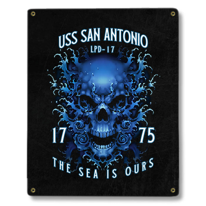 USS San Antonio LPD-17 US Navy Davy Jones The Sea Is Ours Military Metal Sign - Prints54.com