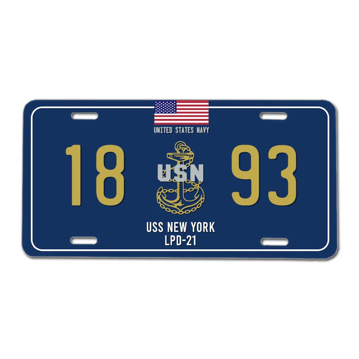 USS New York LPD-21 NS Mayport FL US Navy Chief 1893 License Plate Cover - Prints54.com