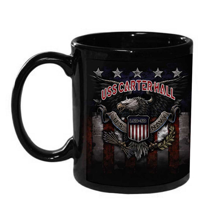 USS Carter Hall LSD-50 NAB Little Creek VA US Navy War Eagle US Flag Coffee Mug - Prints54.com