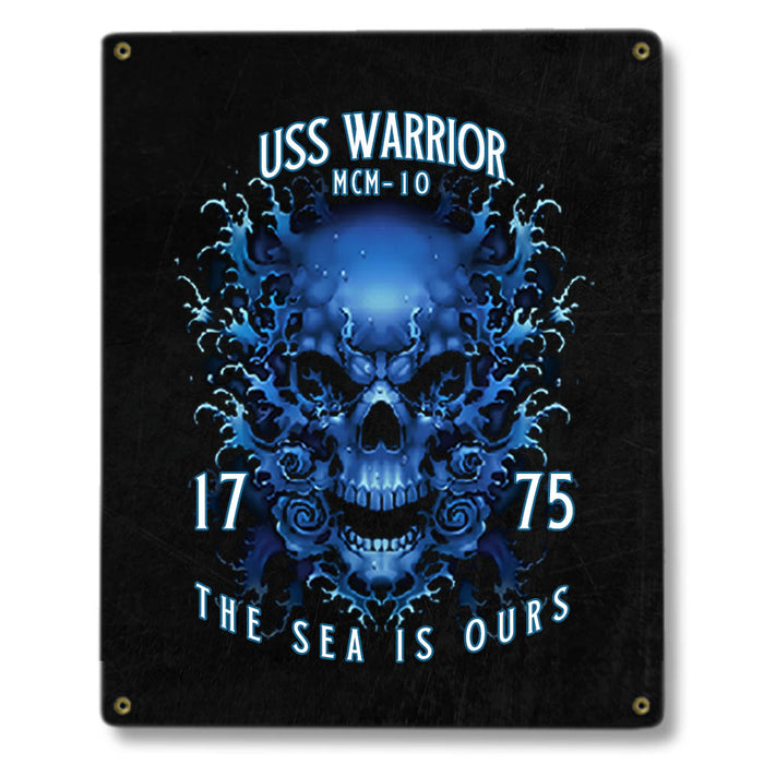 USS Warrior MCM-10 US Navy Davy Jones The Sea Is Ours Military Metal Sign - Prints54.com