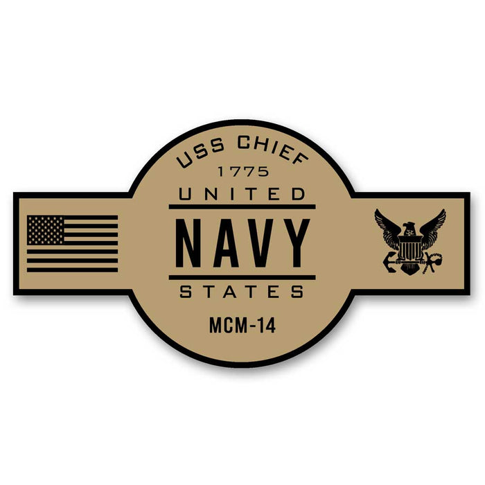 USS Chief MCM-14 US Navy Chief Khaki Goatlocker 5 Inch Decal - Prints54.com