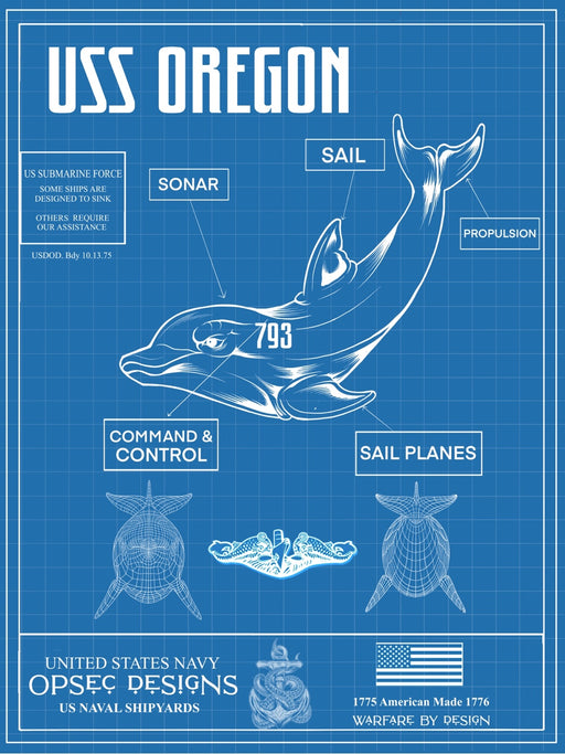 USS Oregon SSN-793 US Navy Submarine Silent Service Dolphin Poster - Prints54.com