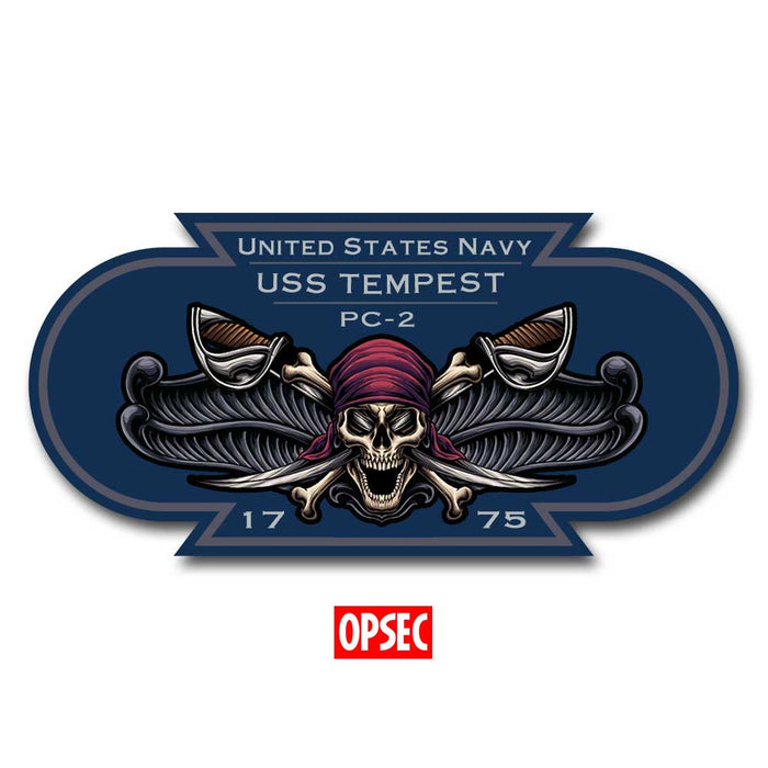 USS Tempest PC-2 US Navy Surface Warfare Pirate Color 5 Inch Military Decal - Prints54.com