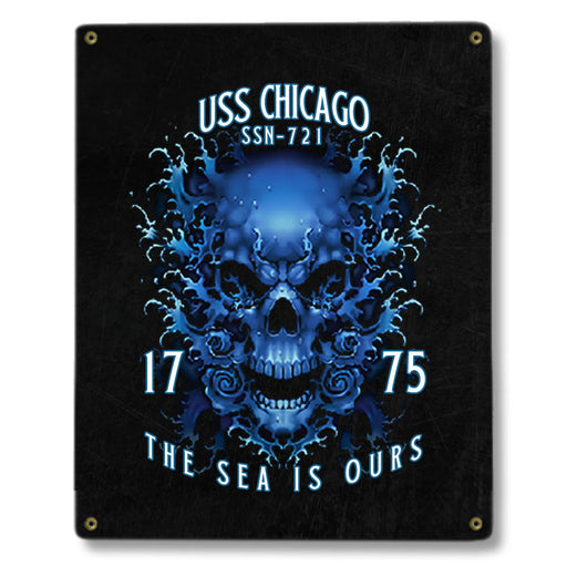 USS Chicago SSN-721 US Navy Davy Jones The Sea Is Ours Military Metal Sign - Prints54.com