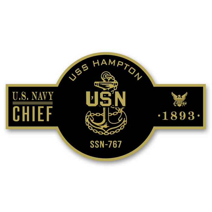 USS Hampton SSN-767 US Navy Chief Black Label 5 Inch Decal - Prints54.com