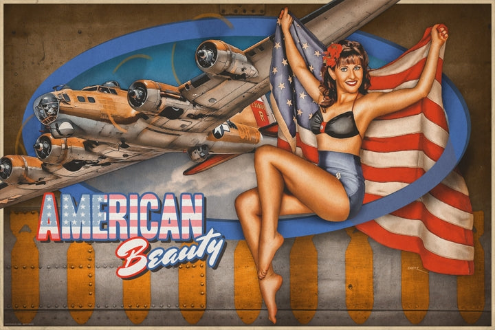 American Beauty WW2 Bomber Pin-Up Vintage Pin-Up Art Rendering - Prints54.com