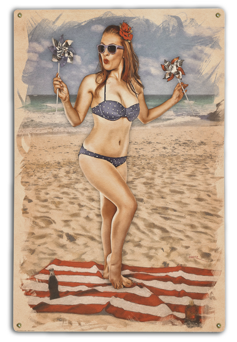 American Girl At The Beach Pin-Up Girl Art Rendering - Prints54.com