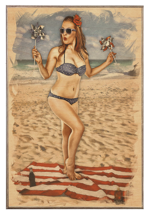 American Girl At The Beach Pin-Up Girl Art Rendering - Prints54.com