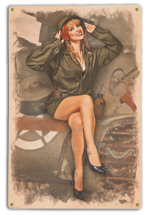 Army Girl Retro Pin-Up Girl Art Rendering - Prints54.com