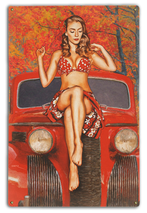 Autumn in Red Pin-Up Art Rendering - Prints54.com