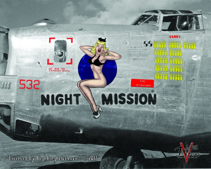 Retro Bomber Nose Art Pin-Up Girl Night Mission Military Art Rendering - Prints54.com