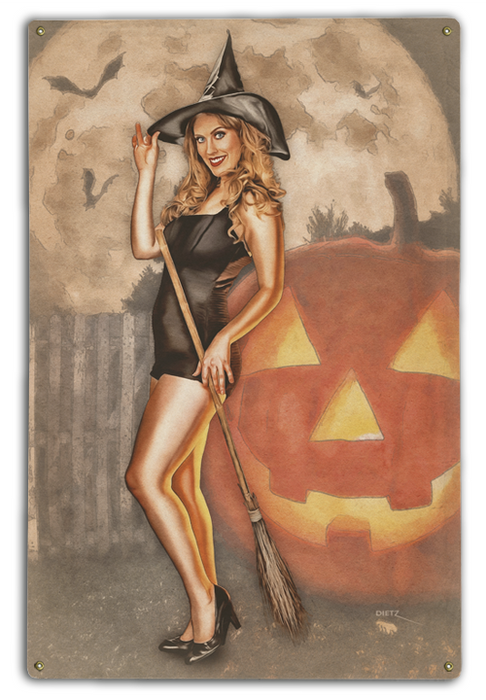 Be-Witching Halloween Witch Vintage Pin-Up Girl Art Rendering - Prints54.com