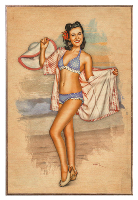 Beach Arrival Vintage Pin-Up Girl Art Rendering - Prints54.com