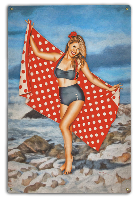 Beach in Winter Pin-Up Girl Art Rendering - Prints54.com