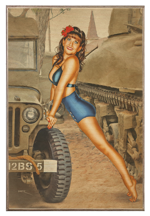 War Years WW2 Beautiful Hardware Jeep Vintage Military Pin-Up Girl Art Rendering - Prints54.com