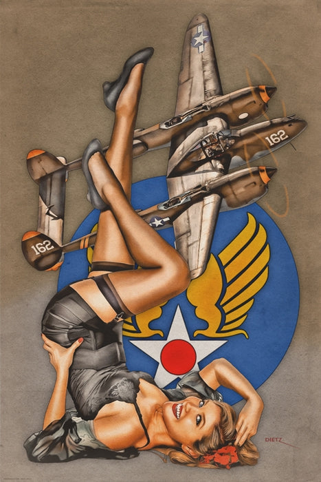 USAF P-38 Beautiful Lightning Vintage Military Pin-Up Girl Art Rendering - Prints54.com