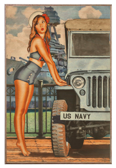 Bo Peep and her Jeep Military Pin-Up Girl Art Rendering - Prints54.com