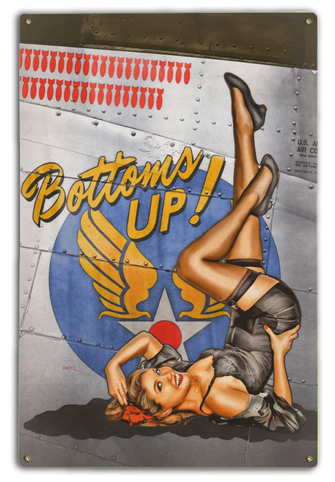 Bottoms Up! WW2 Bomber Nose Art Pin-Up Girl Art Rendering - Prints54.com