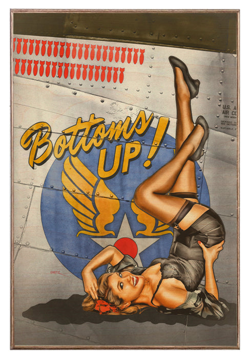 Bottoms Up! WW2 Bomber Nose Art Pin-Up Girl Art Rendering - Prints54.com