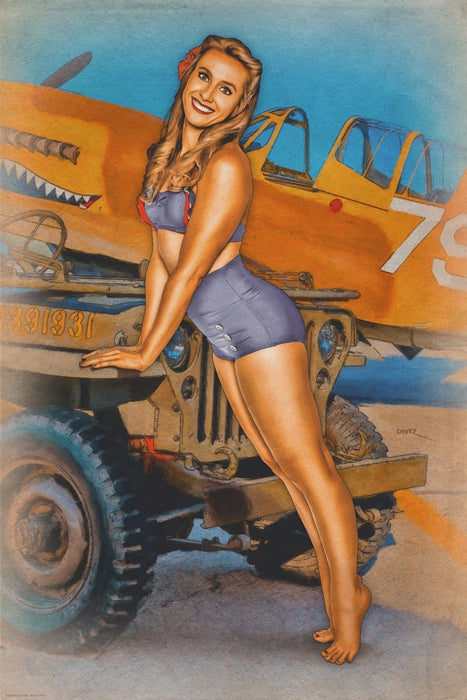 Can I Hitch A Ride Pin-Up Girl Art Rendering - Prints54.com