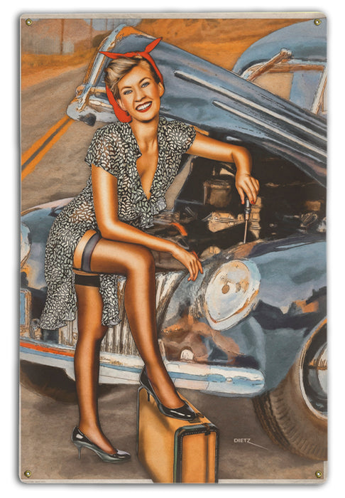 Car Trouble Garage Mechanic Pin-Up Art Rendering - Prints54.com