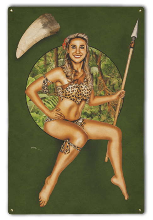 Cavegirl Cutie Warrior Jungle Pin-Up Girl Art Rendering - Prints54.com