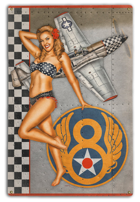 Checkered Nose Beauty P-51 Mustang Pin-Up Girl Art Rendering - Prints54.com