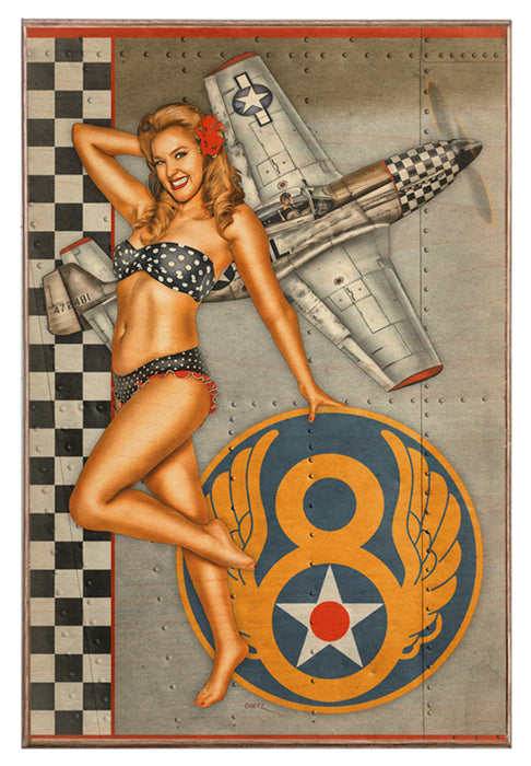 Checkered Nose Beauty P-51 Mustang Pin-Up Girl Art Rendering - Prints54.com